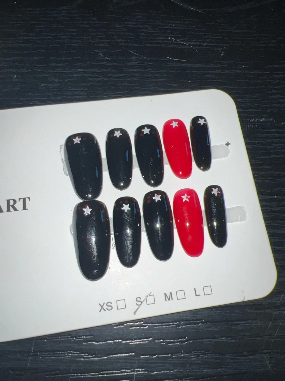Nail Art False Nails Set - Black & Red Star Accent